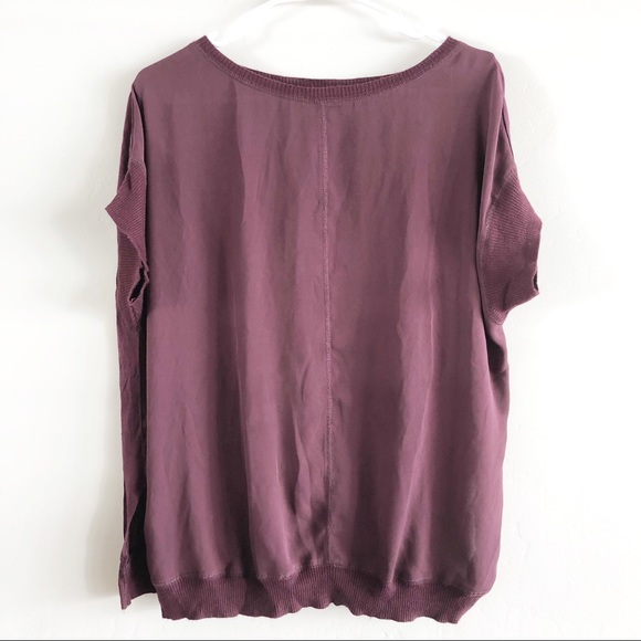 Halogen Tops - Halogen | Sheer Front Knit Short Sleeve Blouse Top